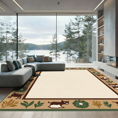 Whimsical Folk Art Creatures Floral Border Rug