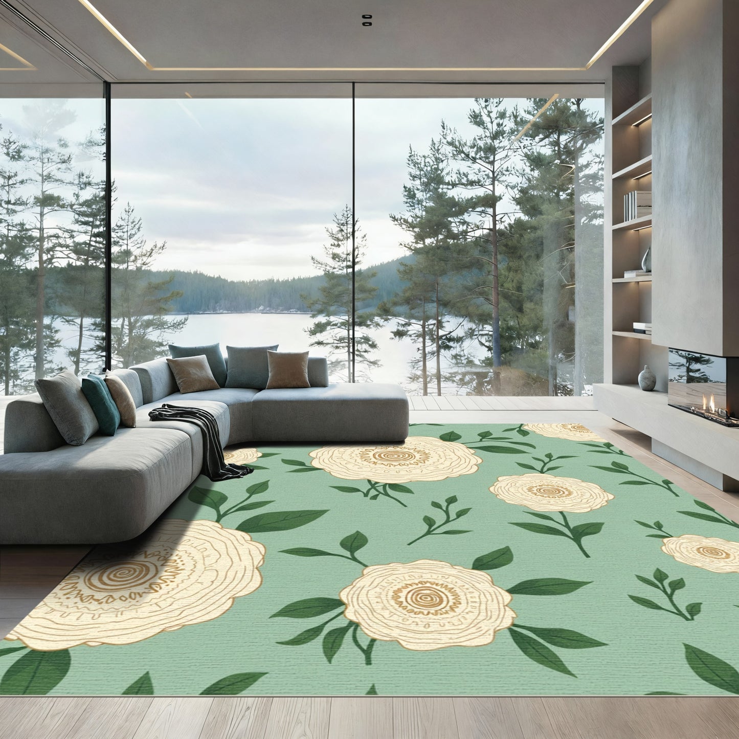 Cream Floral Medallion Branches Rug