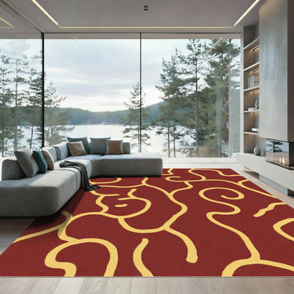 Crimson Yellow Organic Swirl Rug