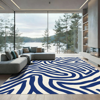 Bold Navy Cream Abstract Lines Rug
