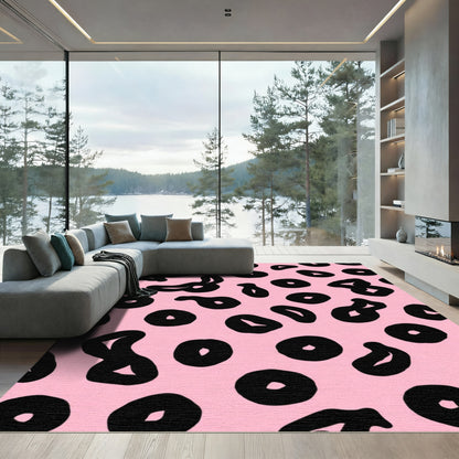 Pink Black Abstract Spots Rug