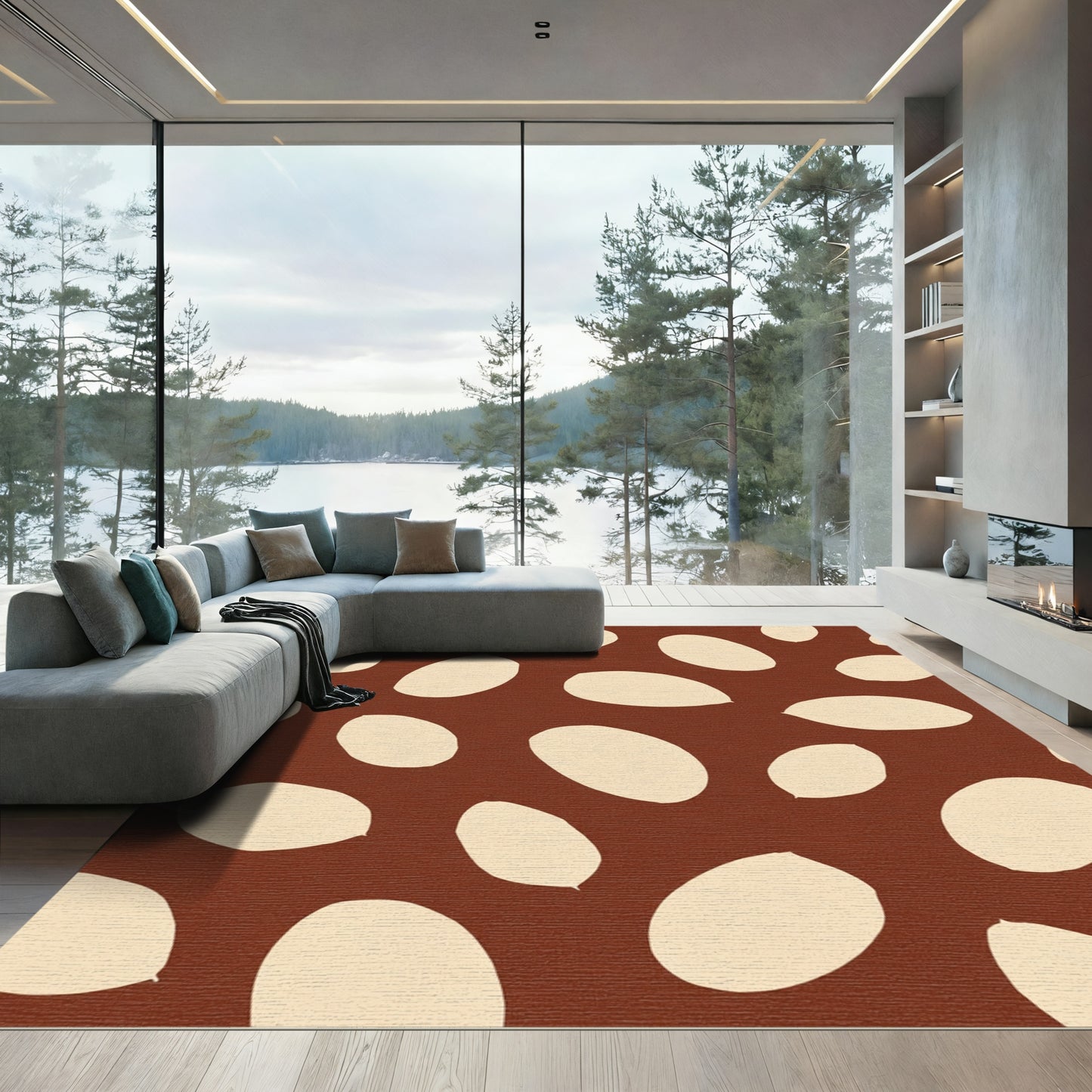 Brown Cream Oval Spot Rug