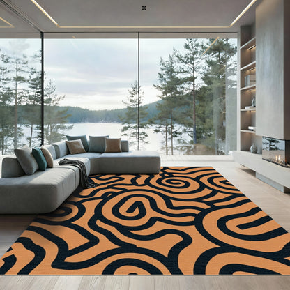 Terracotta Black Abstract Swirl Rug