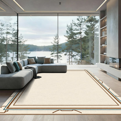 Cream Brown Geometric Border Rug