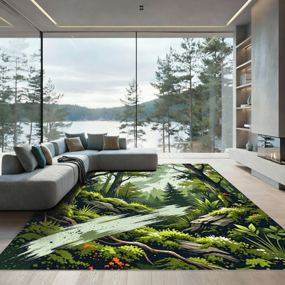 Lush Emerald Forest Landscape Rug
