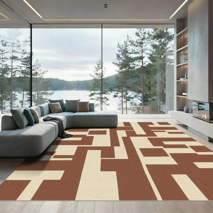 Abstract Chocolate Cream Labyrinth Rug