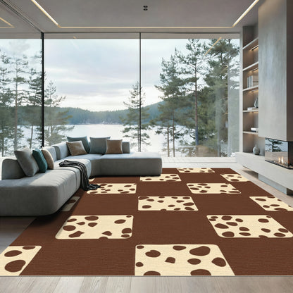 Brown Beige Spotted Squares Rug