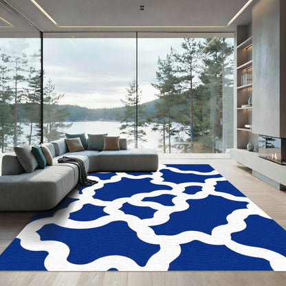 Deep Blue Interlocking Organic Waves Rug
