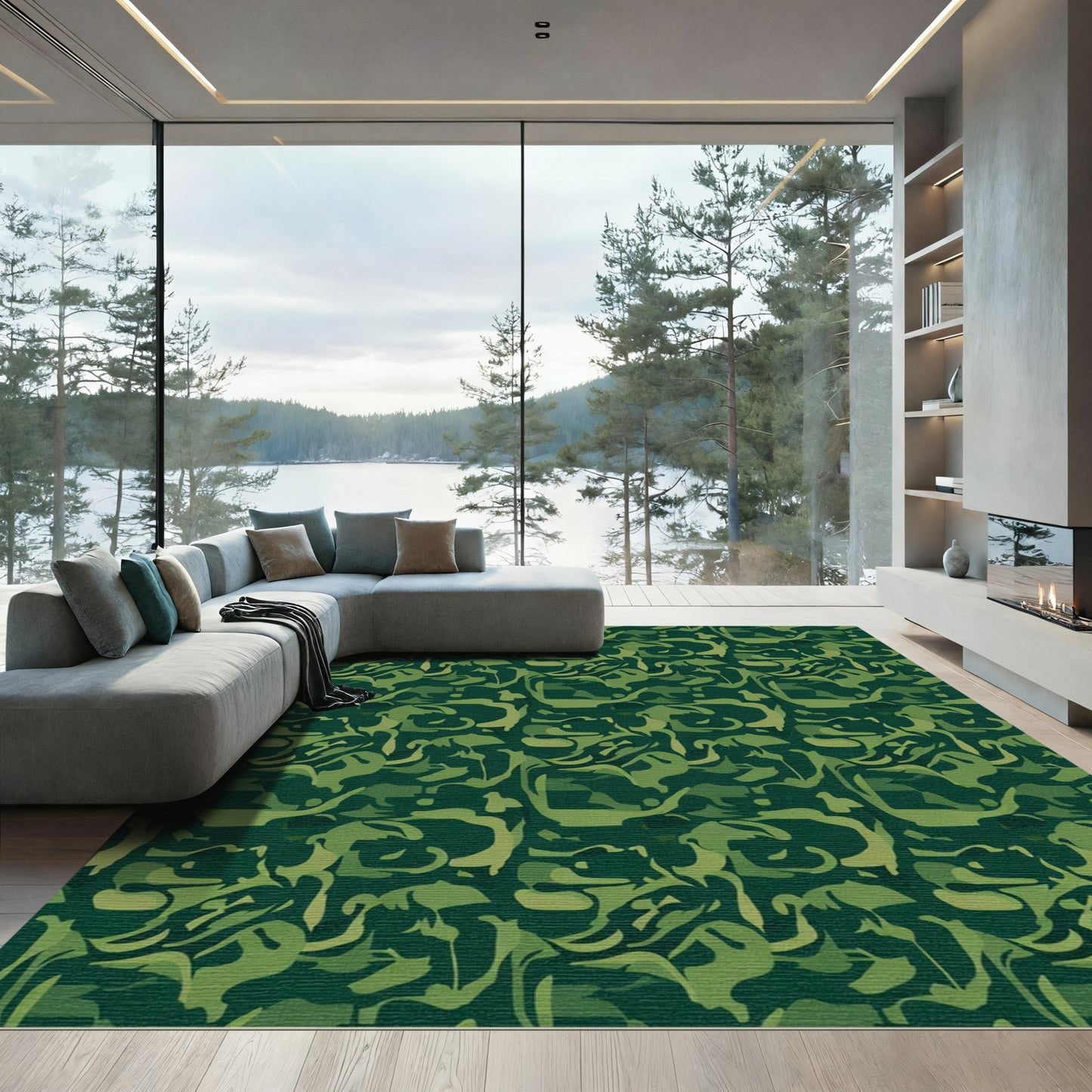 Green Camouflage Abstract Organic Fusion Rug