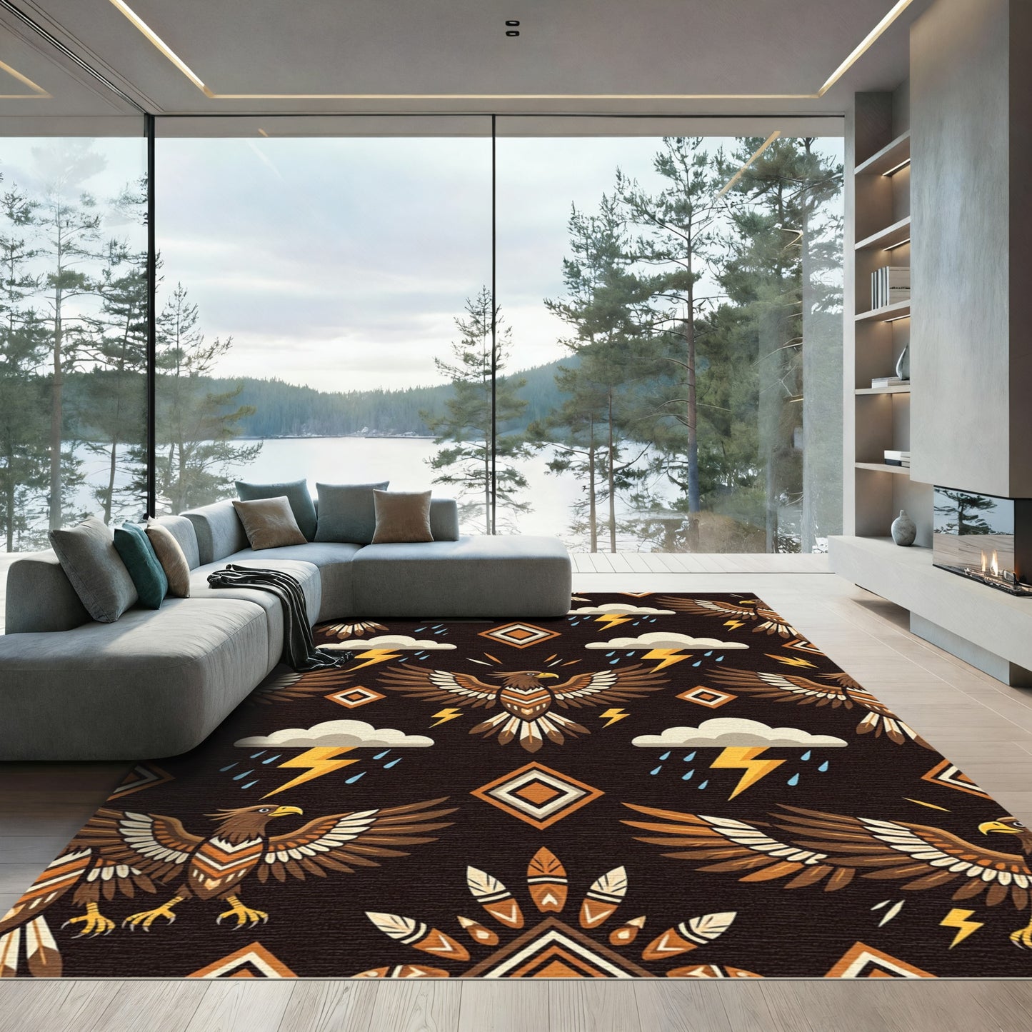 Brown Eagle Storm Diamond Feather Rug