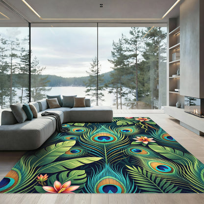 Tropical Peacock Feather Floral Botanical Rug