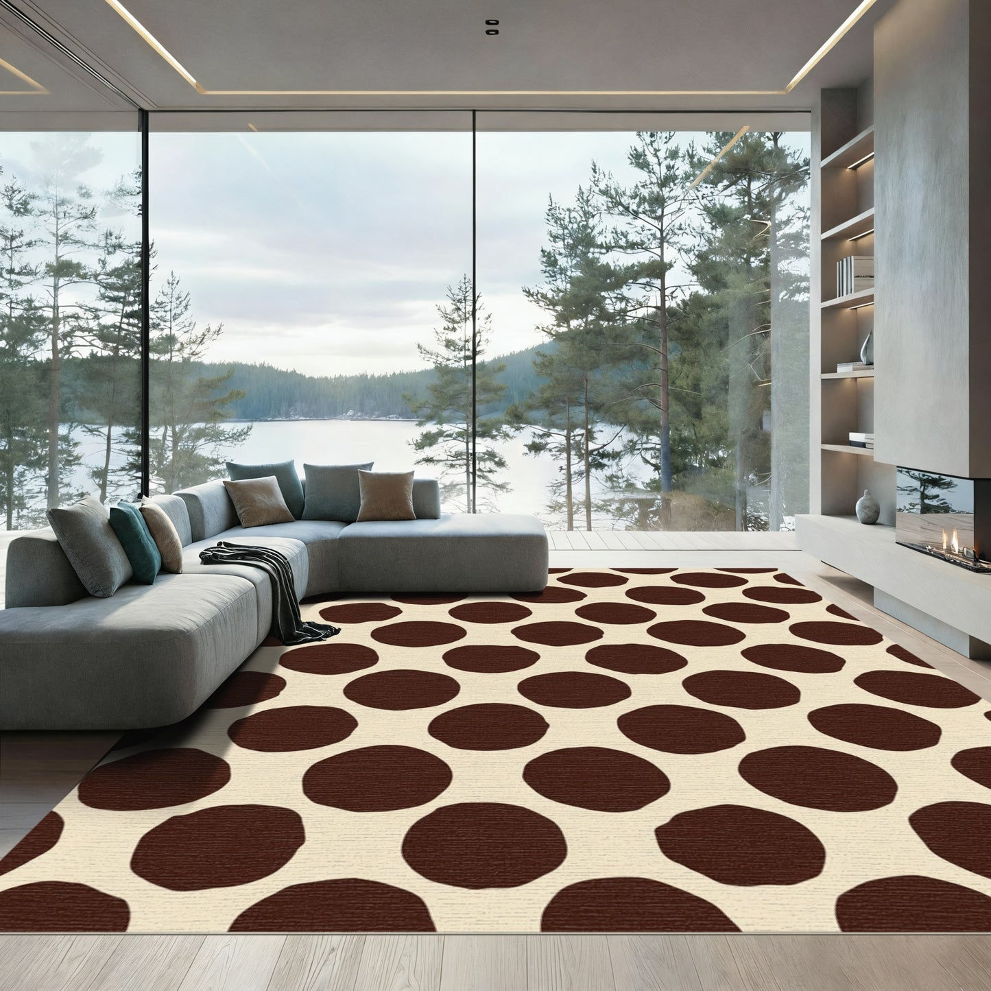 Cream Brown Irregular Polka Dot Rug