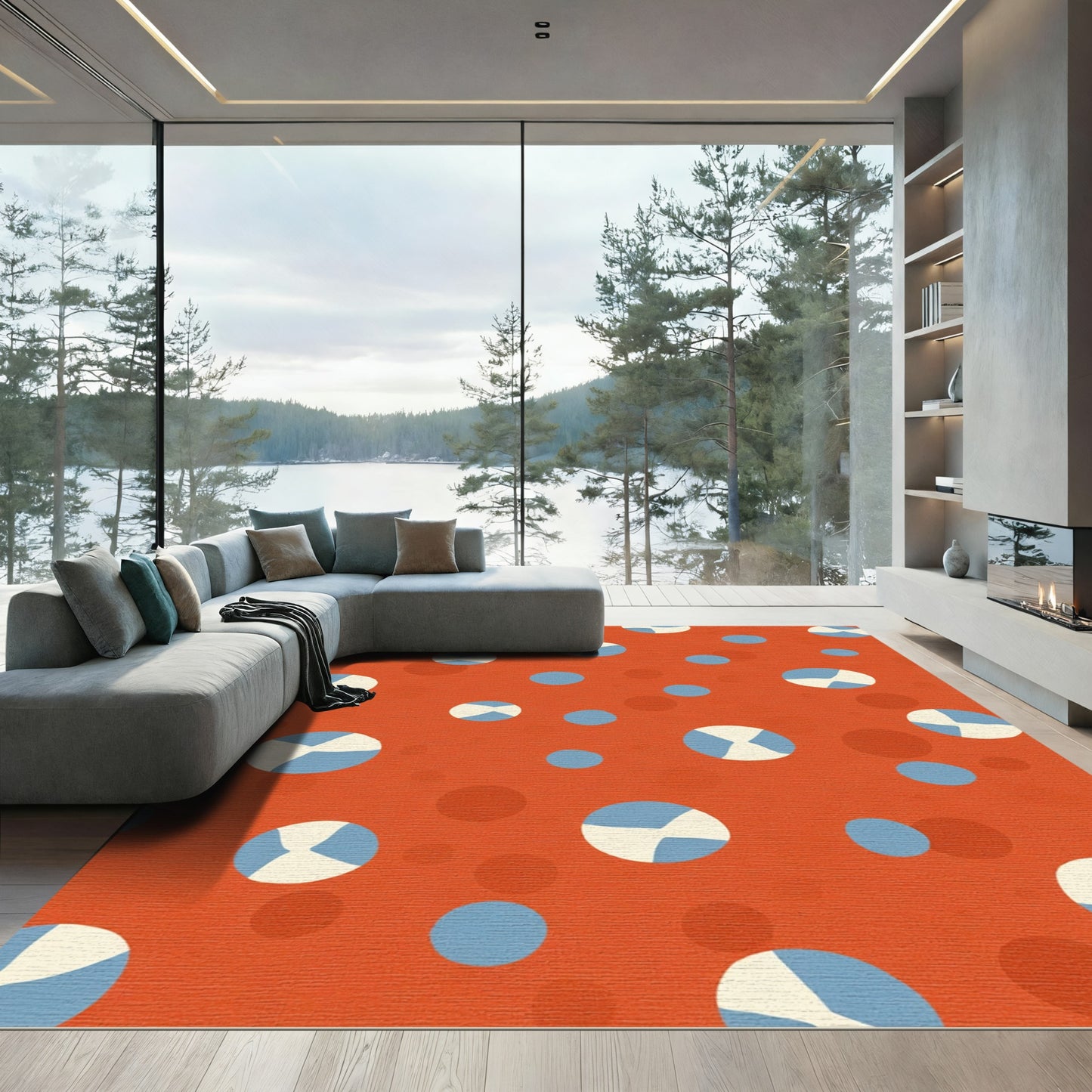 Orange Red Blue Dot Medley Rug