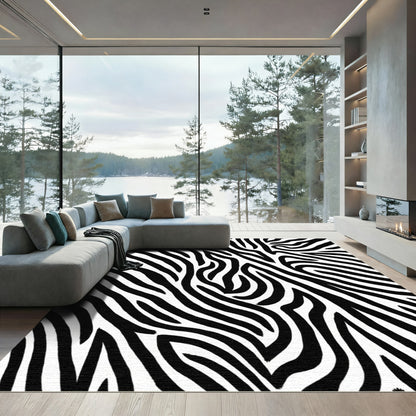 Abstract Black White Curve Lines Rug