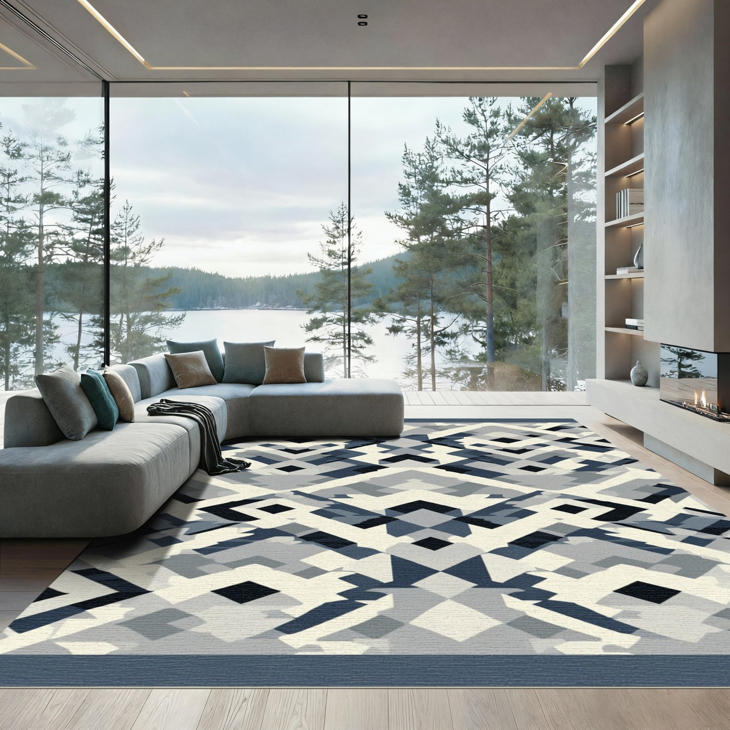 Navajo Blue Geometric Diamond Rug
