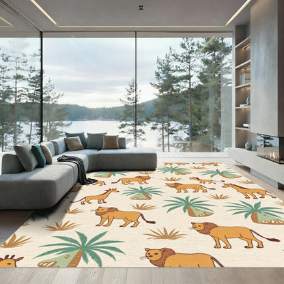 Safari Animals Palm Trees Brown Green Rug