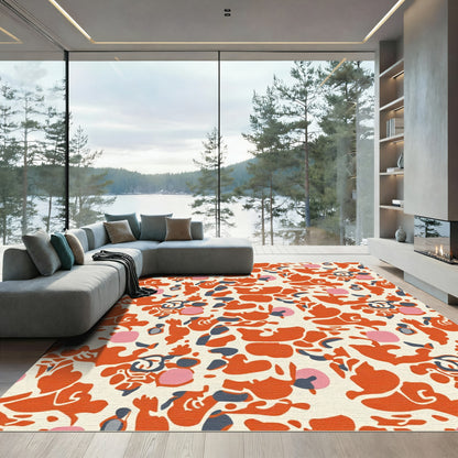 Vibrant Orange Abstract Organic Shapes Rug