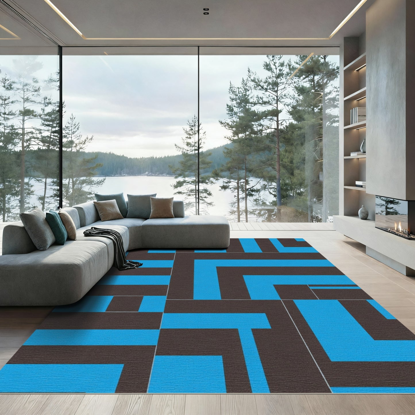 Bold Blue Geometric Labyrinth Rug