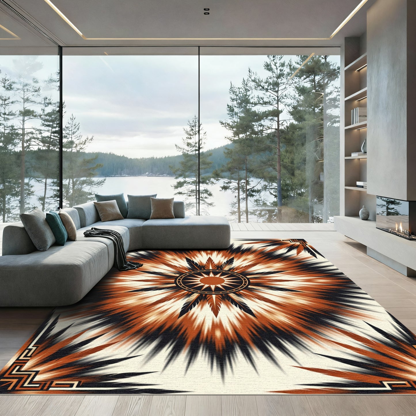 Radiant Terra Cotta Feather Starburst Rug