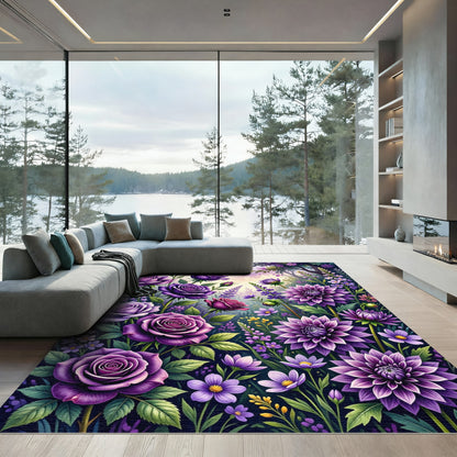 Purple Roses Dahlia Garden Bloom Rug
