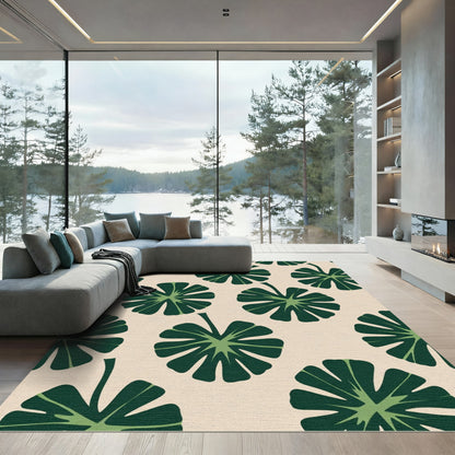 Deep Green Leafy Tropical Bloom Rug
