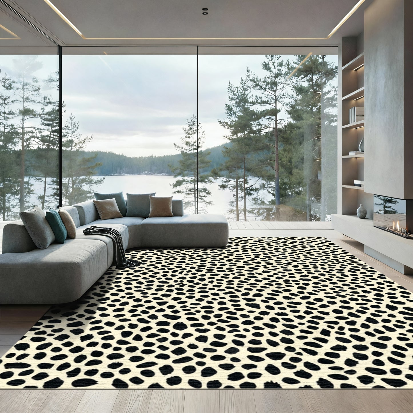 Cream Black Spotty Animal Hide Rug