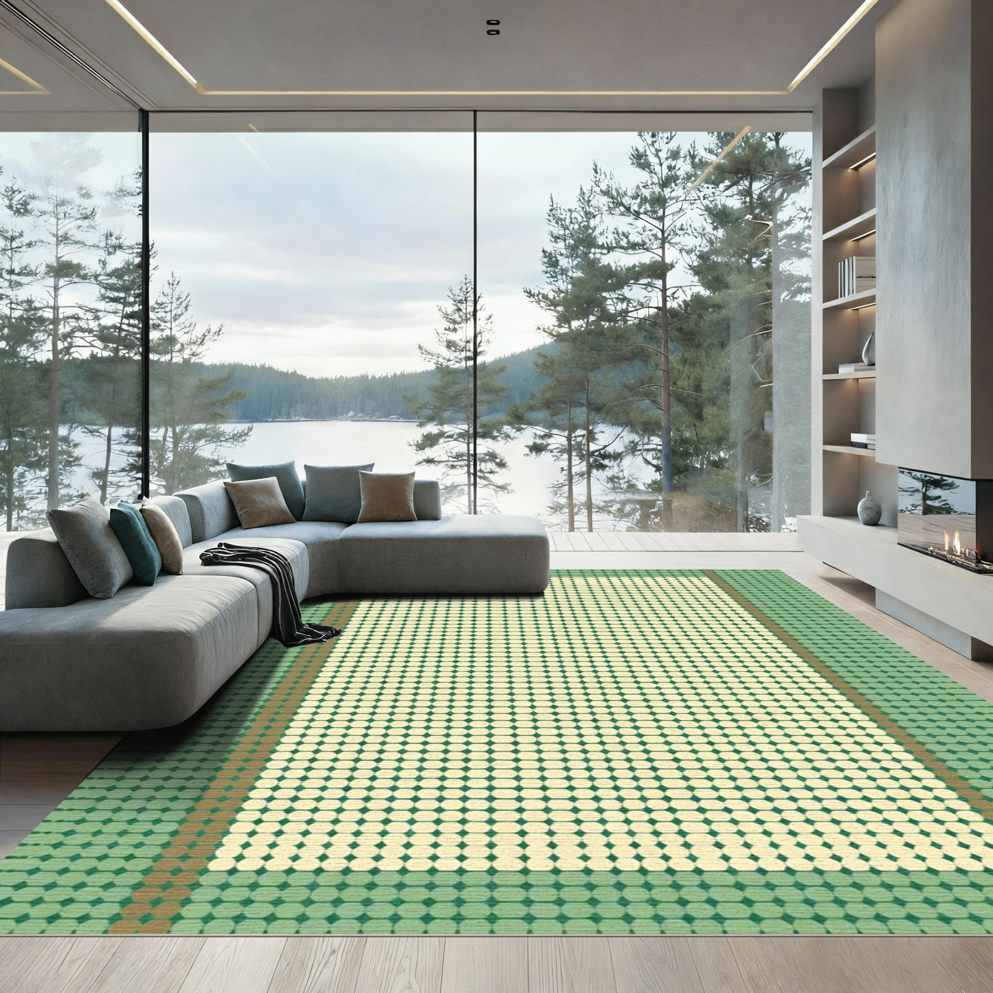 Green Tonal Gradation Dot Rug