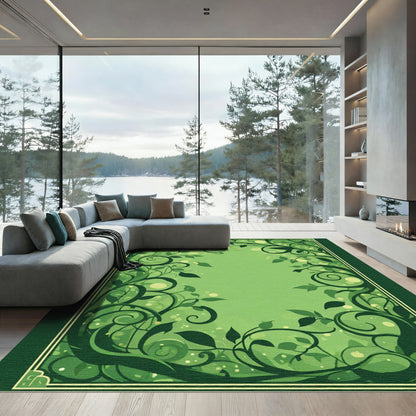 Verdant Vine Swirl Garden Frame Rug