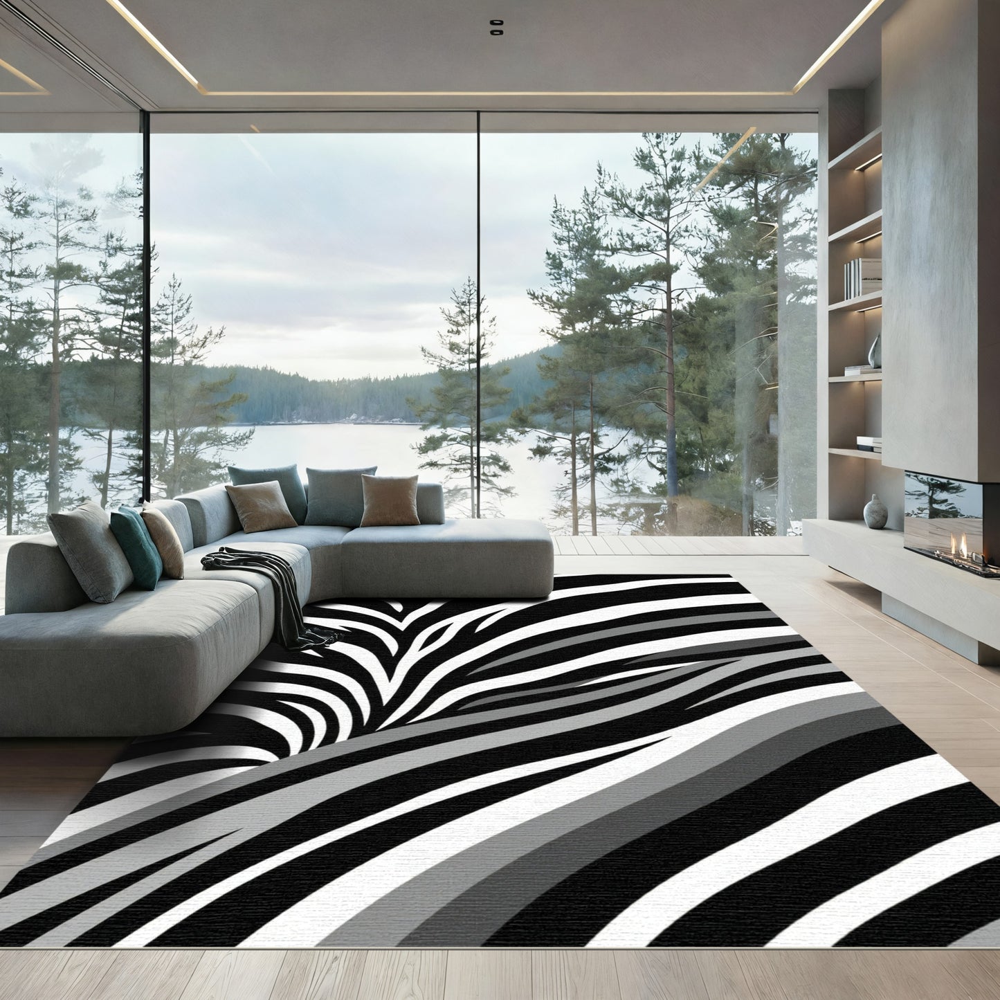 Dynamic Black White Zebra Stripes Rug