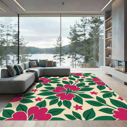 Raspberry Pink Floral Meadow Rug