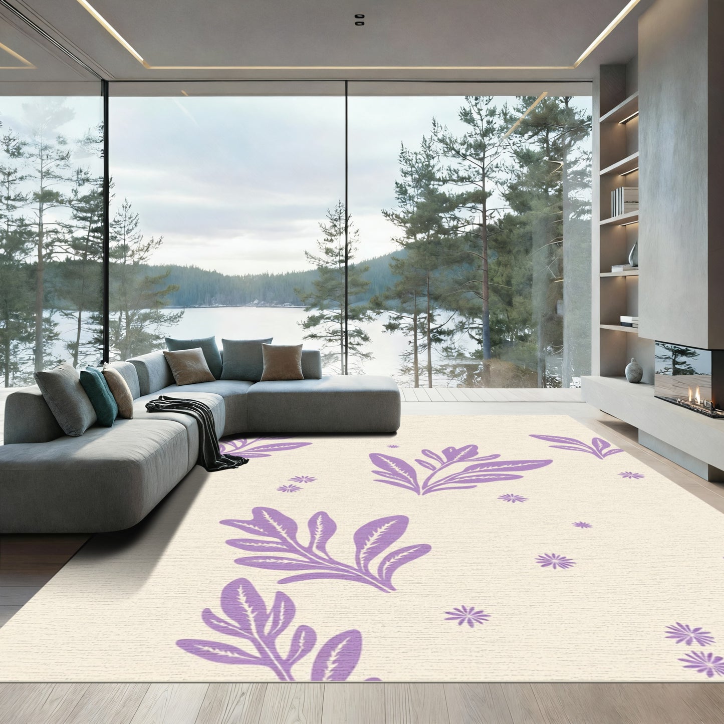 Lavender Leaf Spray And Stars Rug