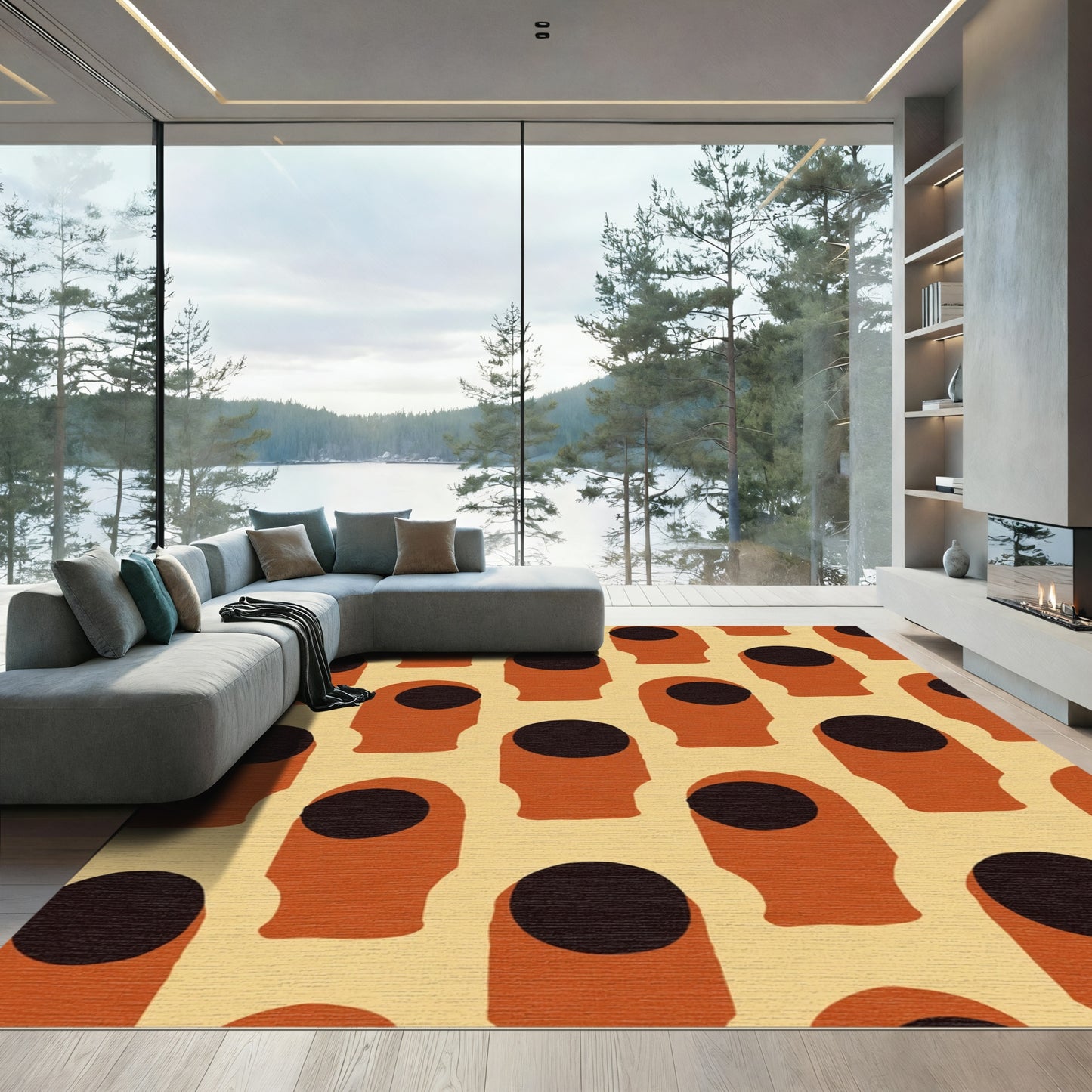 Abstract Ochre Head Silhouette Pattern Rug