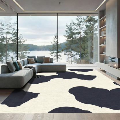 Black Cream Abstract Cloud Shape Rug