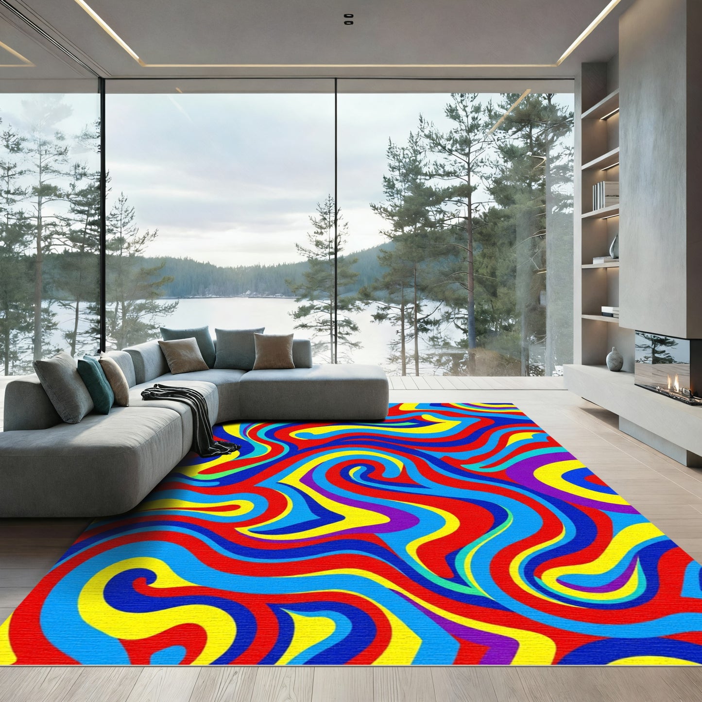 Vibrant Swirling Psychedelic Color Waves Rug