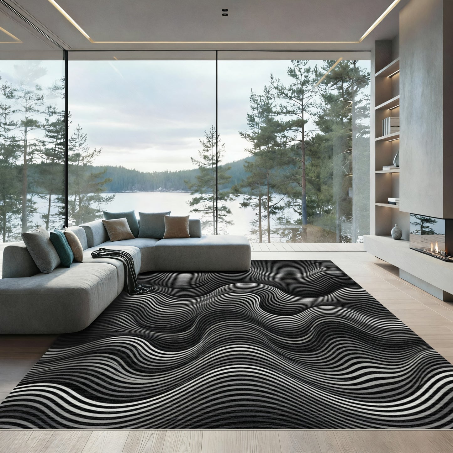 Monochromatic Wavy Stripe Illusion Rug