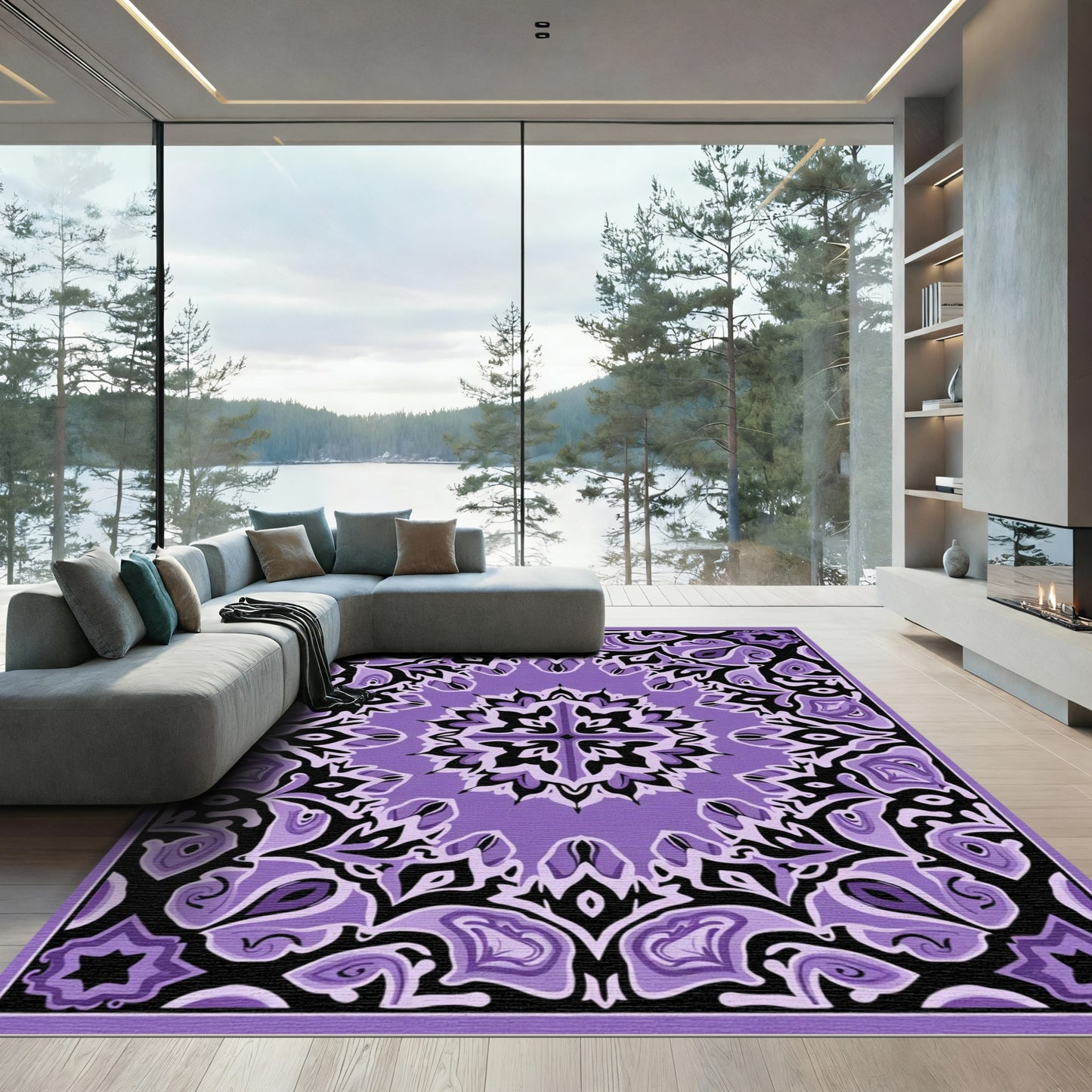 Lilac Paisley Mandala Abstract Rug