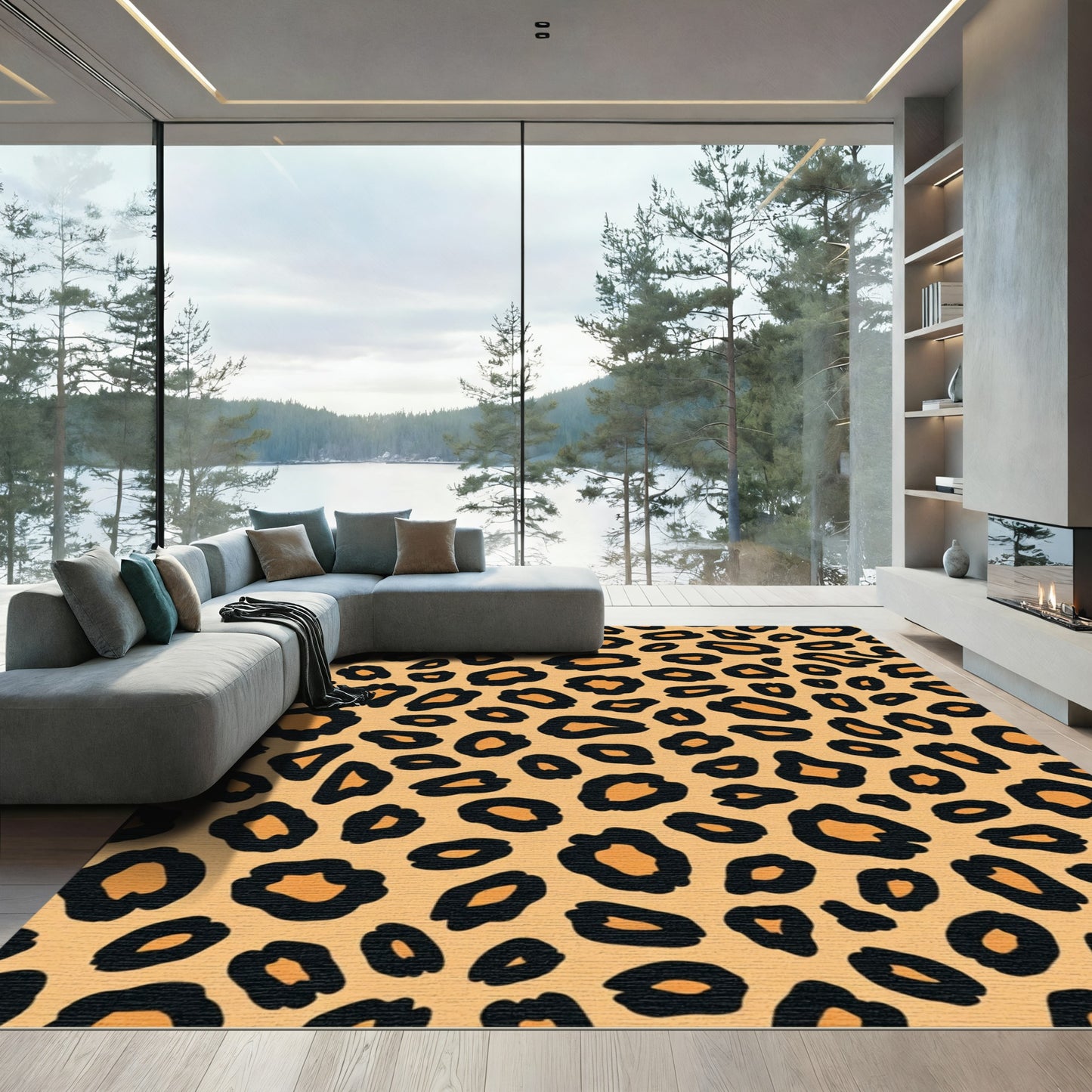 Golden Black Leopard Spots Rug