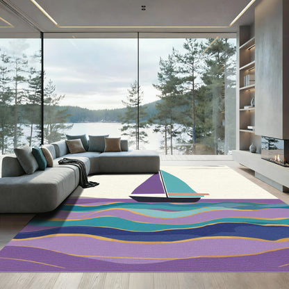 Purple Teal Sailboat Ocean Waves Rug