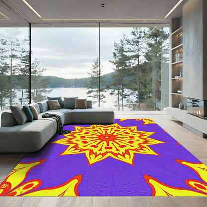 Vibrant Yellow Orange Mandala Lilac Rug