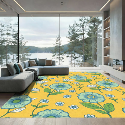 Retro Blue Green Flower Garden Rug