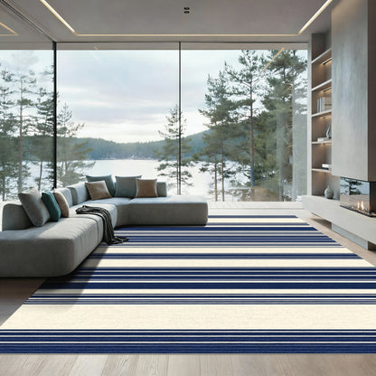 Navy Cream Horizontal Stripe Rug