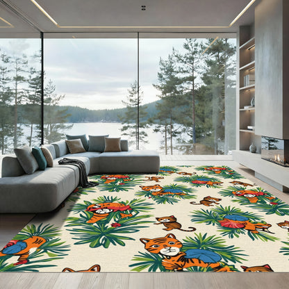 Playful Orange Tigers Tropical Jungle Rug