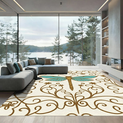 Turquoise Dragonfly Swirl Border Rug