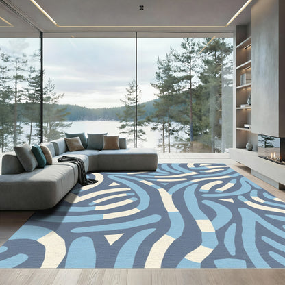 Blue Ecru Abstract Swirls Rug