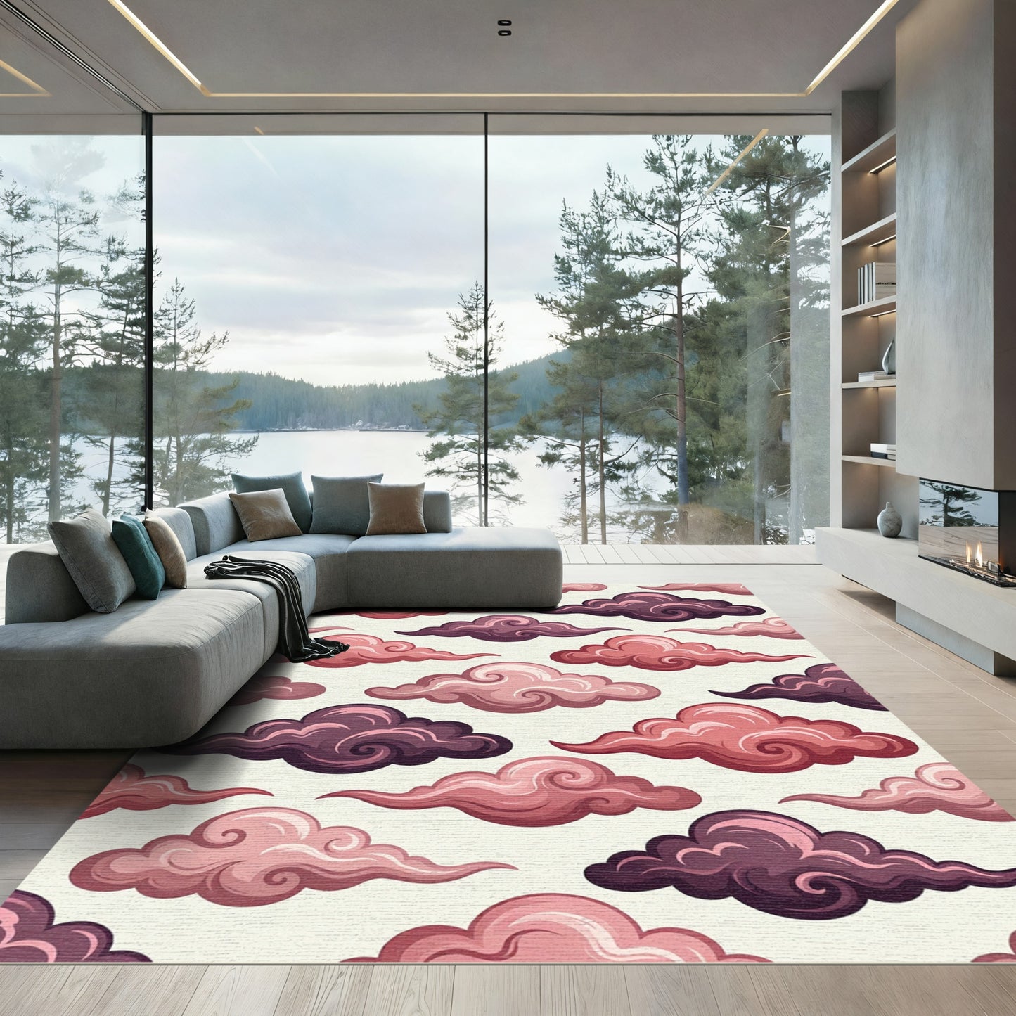 Dreamy Pink Purple Swirling Clouds Rug