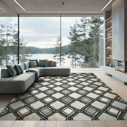 Classic Gray Geometric Interlocking Link Rug