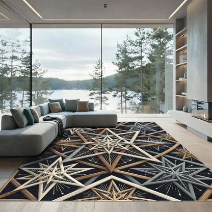 Geometric Starburst Wood Illusion Rug