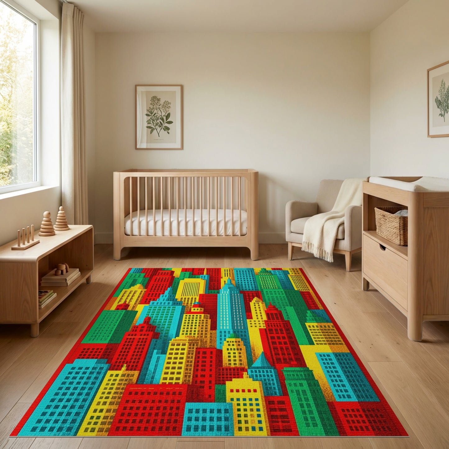 Vibrant Colorful City Skyline Rug