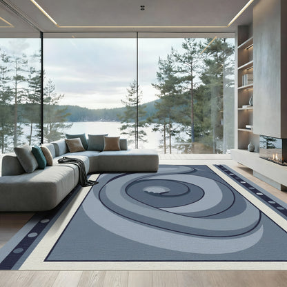 Deep Blue Swirl Scroll Design Rug