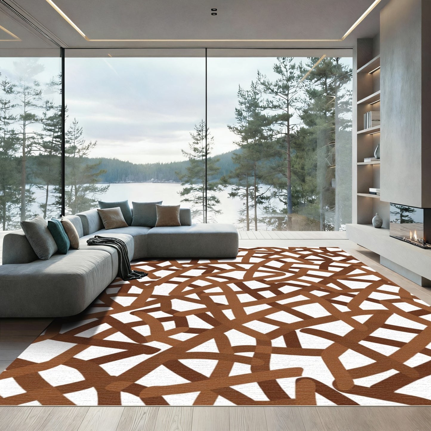Brown Woven Intersecting Lines Rug